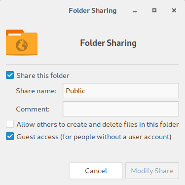 The folder share dialog in Gnome 3/Nautilus